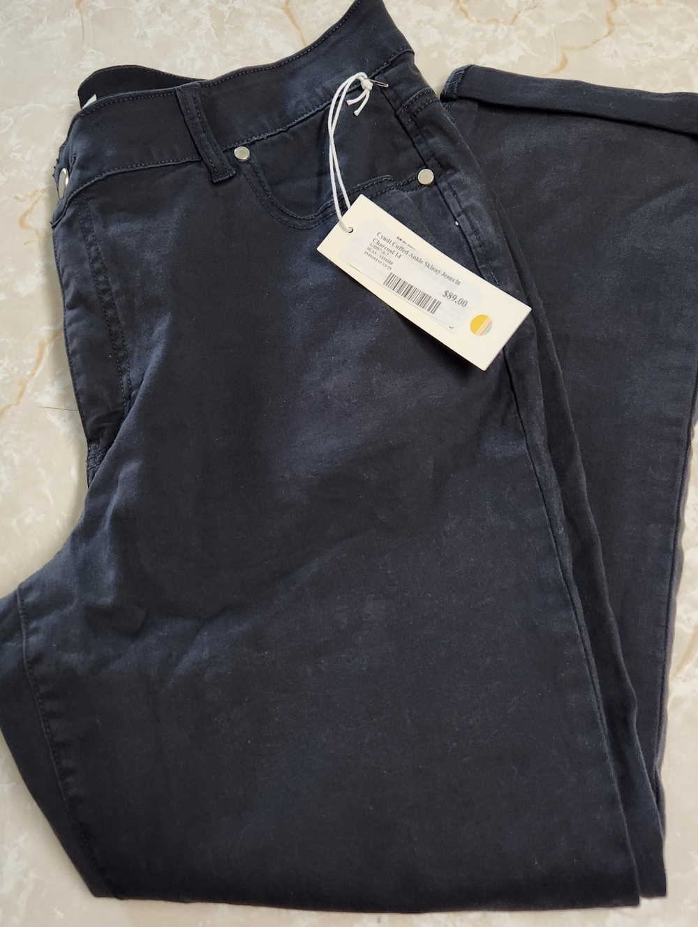 New 78 & Sunny Cyndi Cuffed Ankle Skinny Jeans Pants Sz 14 Charcoal